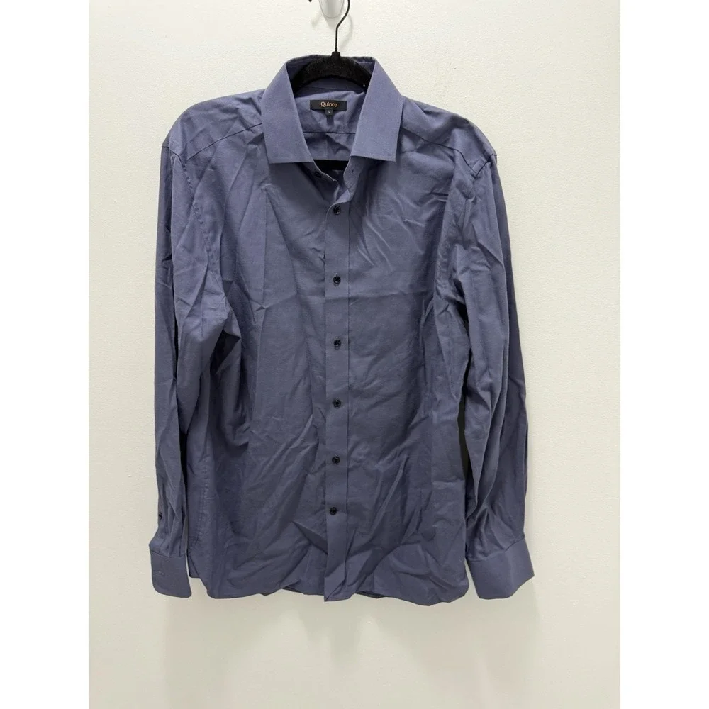 Quince Men's Large Organic Cotton Cashmere Dress Shirt Blue Gray Button Front L
